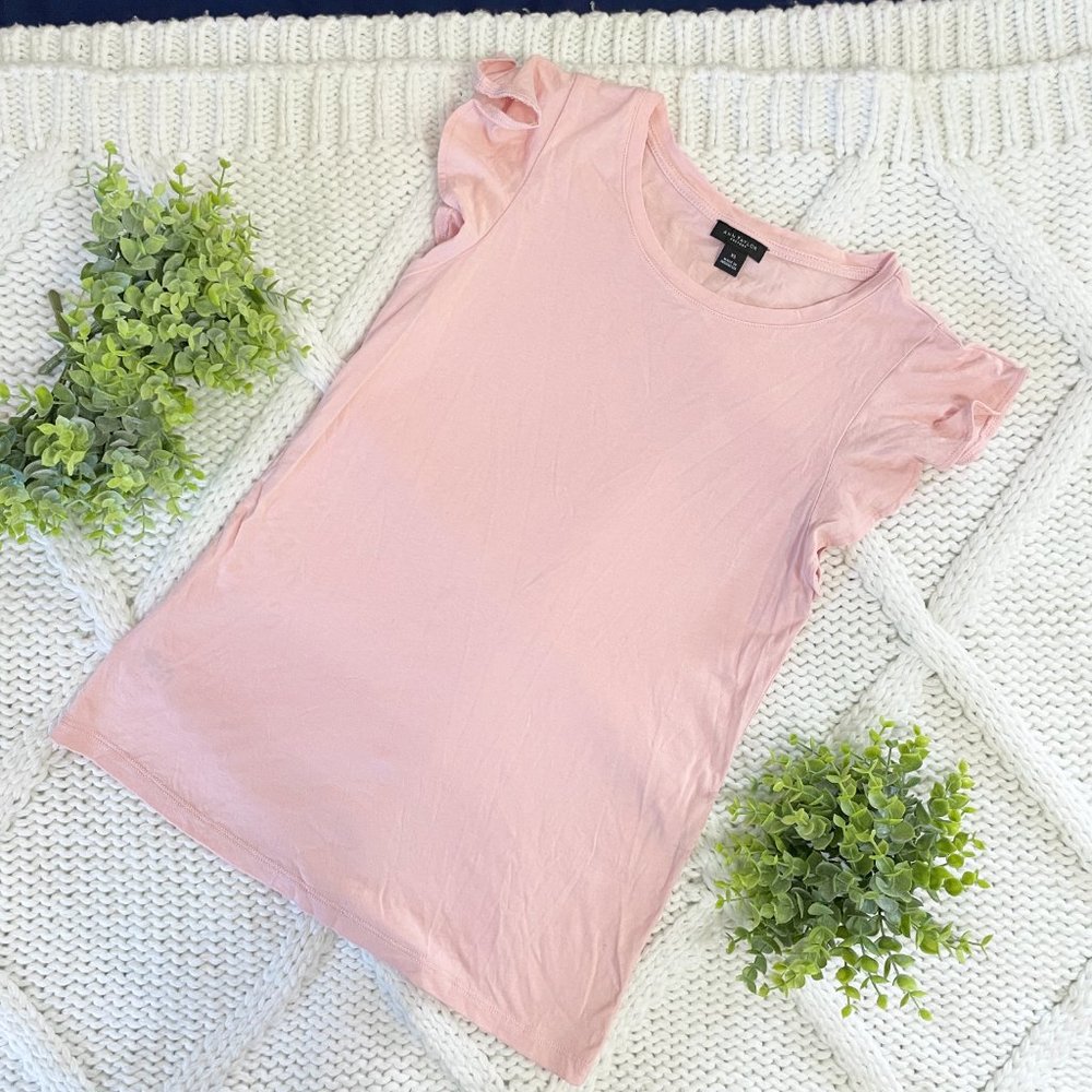 Ann Taylor Factory Ruffle Sleeve Tee (Blush)